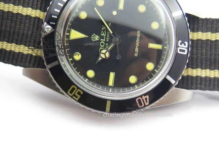 Strap SS Vintage On Dial Black A2836 Date Nylon No 1680 Submariner 0403